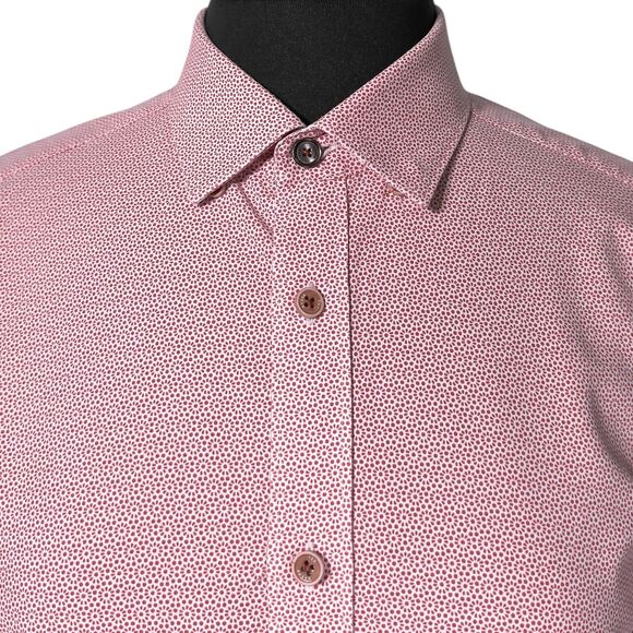 Ted Baker London Mens Button Down Dress Shirt Pink Geometric Long Sleeve Top 4 L - Picture 5 of 10